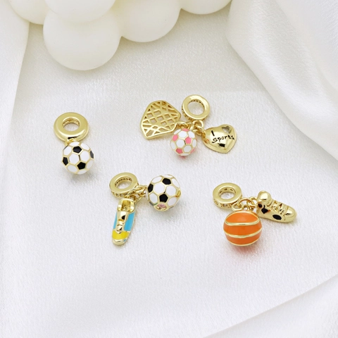Copper Enamel Sporty Soccer Basketball Sneaker Heart Pendant For Bracelet Necklace Rhinestone Jewelry Charm Women Gift