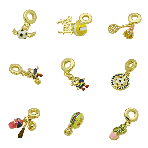 Copper Enamel Sports Theme Charm Pendant For DIY Jewelry Football Volleyball Badminton Baseball Style Women Accessory