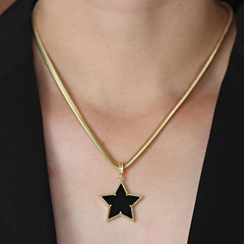 Luxury Gold Plated Copper Star Pendant Necklace For Women Trendy Beaded Border Enamel Snake Bone Chain Jewelry