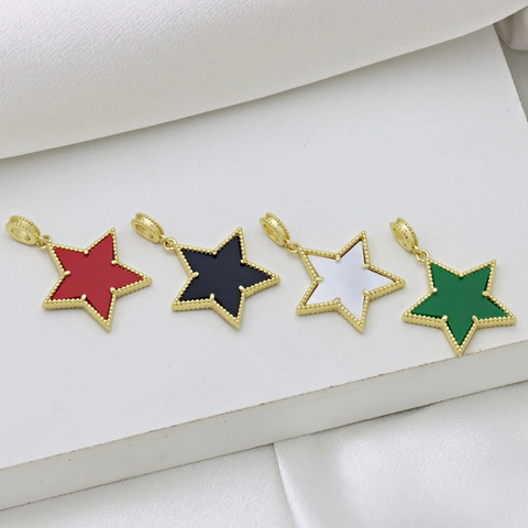 Luxury Gold Plated Copper Star Pendant Necklace For Women Trendy Beaded Border Enamel Snake Bone Chain Jewelry