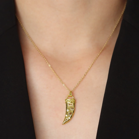 Collier Pendentif en Cuivre Plaqué Or 18K pour Femme Corne Italienne Étiquette LOVE Étoile Lune Zirconia Bijoux Mode