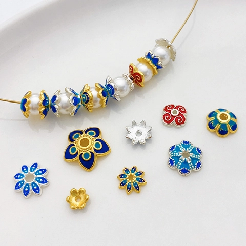 18K Verguld Koper Emaille Bloem Kralenkapjes Cloisonne Bloemen Tussenkralen Voor DIY Sieraden Maken Armband Ketting