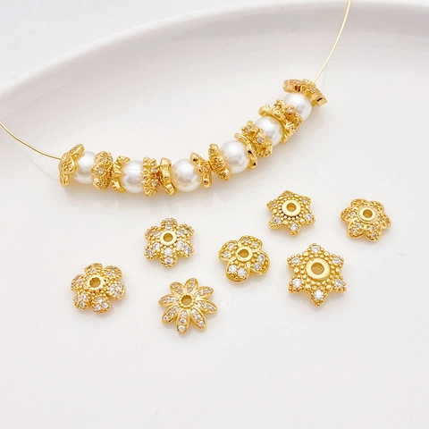 18K Vergulde Koperen Bloem Kralenkapjes Strass Tussenkralen Voor DIY Sieraden Maken Handgemaakte Armband Ketting Onderdelen