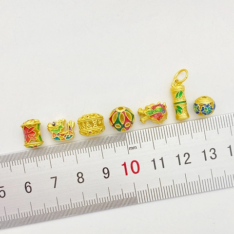 Antique Gold Plated Alloy Enamel Four Leaf Clover Dragon Bamboo Spacer Beads Pendants For DIY Jewelry Making Accessories