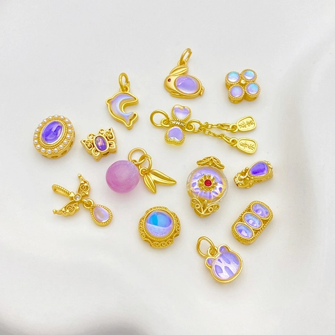 Alloy 18K Gold Plated Artificial Moonstone Pendants S925 Silver Butterfly Dolphin Rabbit Charms For DIY Jewelry Making