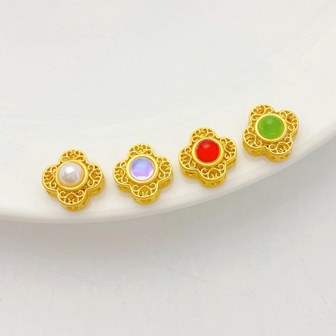 Espaciadores de Trébol Huecos Oro Antiguo Cobre Strass Perlas Artificiales Accesorios Creación Joyas DIY