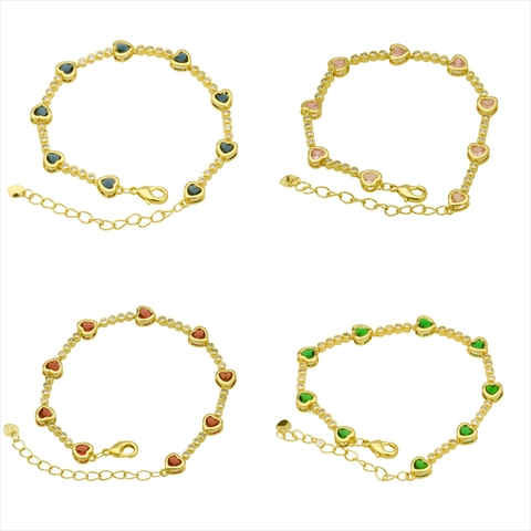 Women Zircon Heart Bracelet Gold Plated Copper Colorful Sparkling Gemstone Fashion Jewelry Gift Adjustable Chain