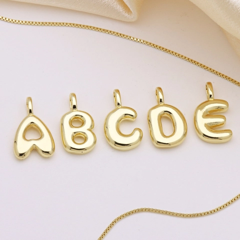 Minimalist Copper Gold Plated Bubble Alphabet Pendant Necklace For Women Fashion Commute Puffy Initial Jewelry Neckwear Gift
