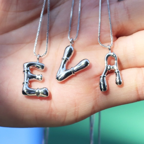 Minimalist Copper Bubble Letter A-Z Alphabet Pendant Necklace For Women 3D Initial Charm Gold White Gold Plated Jewelry Gift