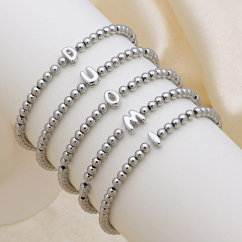 Fashion Alphabet Bubble Letter Bead Bracelet For Women Copper Electroplated Personalized Initial Charms Silver Gold Jewelry Gift