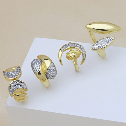 Fashion Copper Gold Plated Zirconia Open Adjustable Ring For Women Crescent Moon Virgin Mary Guadalupe Olive Leaf Finger Ring Jewelry