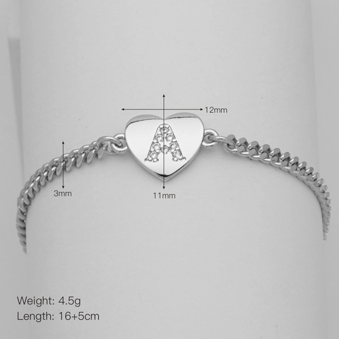 Fashion Copper Heart Alphabet Initial Bracelet For Women Shiny Zirconia Inlaid Cuban Chain Bracelet Personalized Jewelry Gift