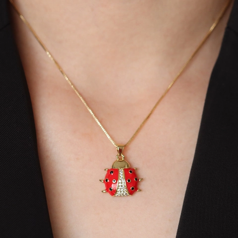 Fashion Colorful Enamel Ladybug Dragonfly Lip Flower Pendant Copper Rhinestone Artificial Pearl Necklace For Women Jewelry