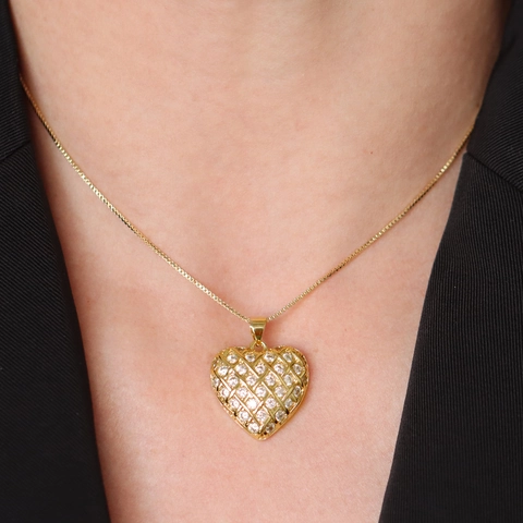Collar con Colgante de Corazón y Estrella de Cobre de Lujo Cadena de Caja de Oro Joyería para Mujer