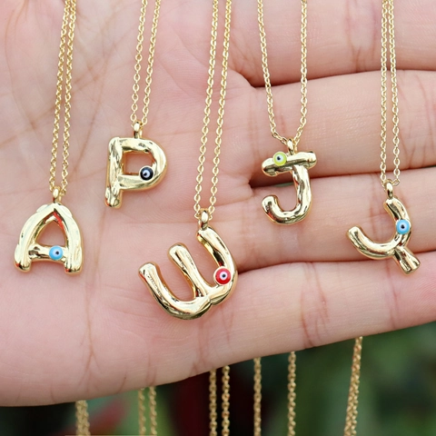 Initial Letter Name Pendant Necklace Gold Plated Copper Drip Oil Enamel Evil Eye Irregular Fashion Jewelry For Women