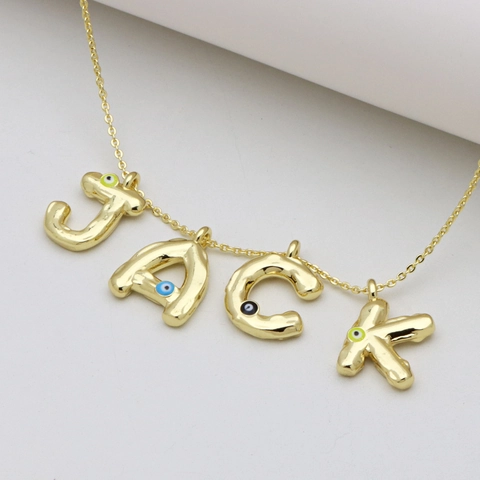 Initial Letter Name Pendant Necklace Gold Plated Copper Drip Oil Enamel Evil Eye Irregular Fashion Jewelry For Women