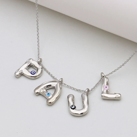 Colgante de Alfabeto Mal de Ojo de Cobre Solo Sin Cadena Bañado en Oro Blanco Esmalte Letra Irregular Nombre Colgante Joyería Mujer