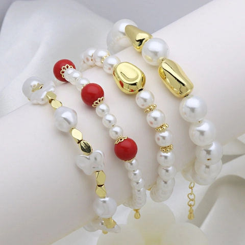 Elegant Faux Artificial Pearl Copper Necklace Bracelet For Women Gold Plated Irregular Metal Bead Butterfly Fashion Jewelry