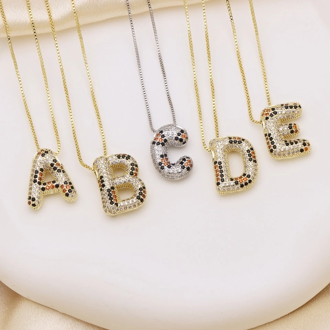 Hip Hop Bubble Letter Pendant Only For Women Python Pattern Zirconia Inlaid Brass Alphabet Name Pendant Jewelry Gift