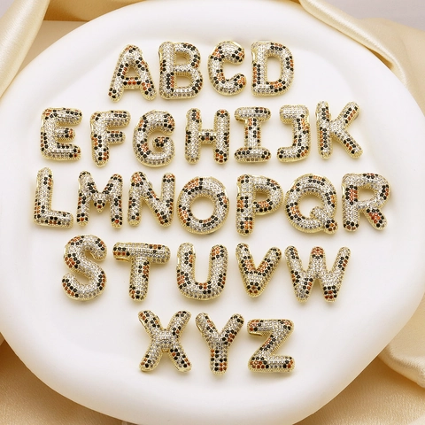 Luxury Gold Plated Copper Colorful Zirconia Initial Letter Pendant Necklace For Women Balloon Bubble Letter Jewelry