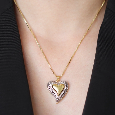 Lussuoso Ciondolo a Cuore Stella in Rame Solo Senza Catena Oro Argento Placcato Zirconia Pavé Ciondolo Croce Battito Cardiaco Gioielli