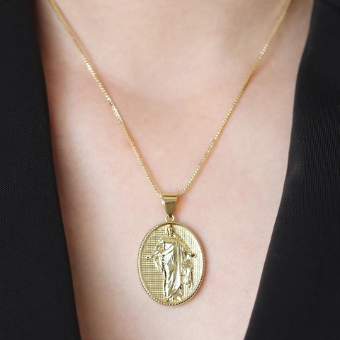 Vintage Religiöser Relief Ovaler Anhänger 18K Vergoldete Kupfermedaille St. Christopher Jungfrau Maria Anhänger Ohne Kette