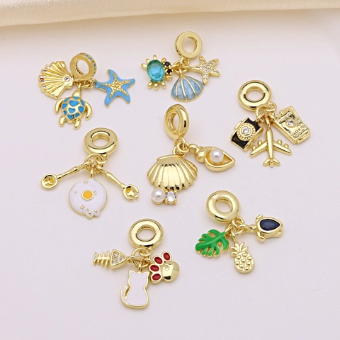 Gold Plated Copper Enamel Marine Travel Dangle Charms For DIY Bracelet Necklace Starfish Turtle Camera Pendants