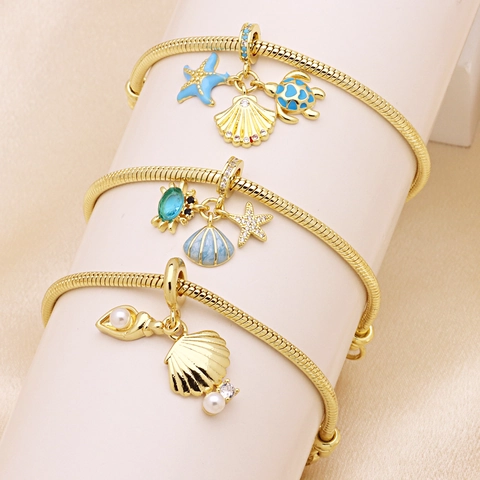 Gold Plated Copper Enamel Marine Travel Dangle Charms For DIY Bracelet Necklace Starfish Turtle Camera Pendants