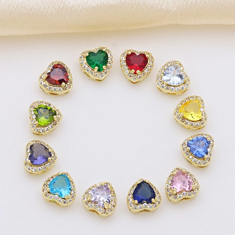 Ciondolo a Cuore Placcato Oro 18K Pietra Portafortuna Solo Ciondolo Senza Catena Rame Zirconia per Fai da Te Gioielli