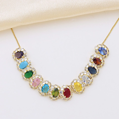 Oval Birthstone Pendant Only Copper Zirconia Halo Setting 18K Gold Plated Luxury Valentine Day Birthday Gift For Women Jewelry