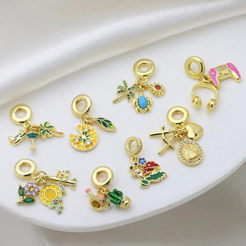 Gold Plated Copper Enamel Charms For Bracelet Necklace Pendants Summer Beach Travel Jewelry Airplane Turtle Mushroom For Women