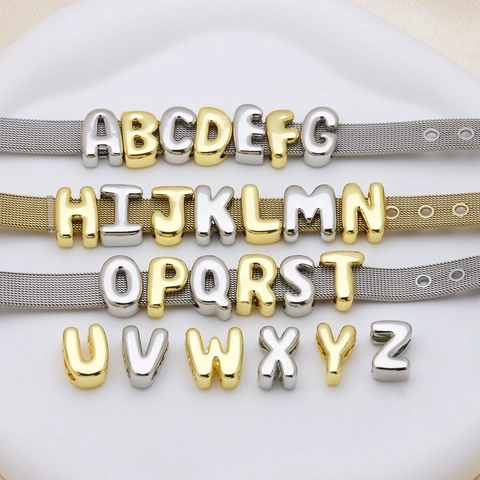 Puffy Bubble Initial Letter Charm For DIY Jewelry Making Copper Gold Silver Plated Alphabet Pendant For Bracelet Necklace