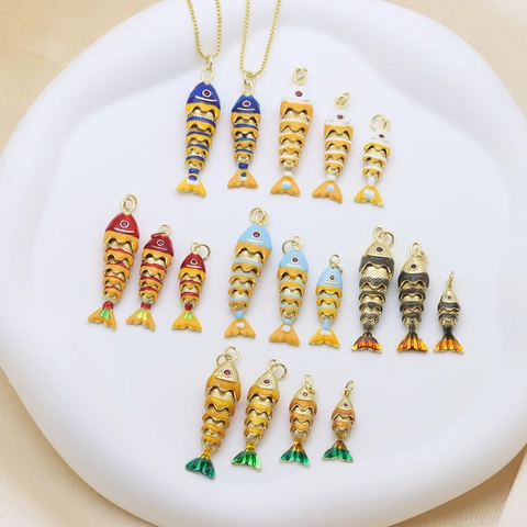 Vintage Beweegbare Gewrichten Koi Karper Hanger Halsketting Emaille Verguld Koper Dierlijke Charme Sieraden Voor Vrouwen Mannen