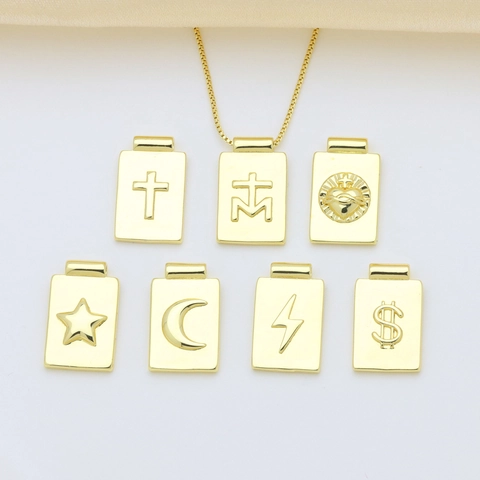 18K Gold Plated Copper Pendant Only Without Chain Star Moon Lightning Cross Dollar Sign Religious Jewelry Accessories For Women Men