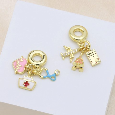 Gold Plated Brass Travel Theme Bracelet Charms Enamel Medical Airplane Camera Pendant Only (Without Chain) For DIY Jewelry Women