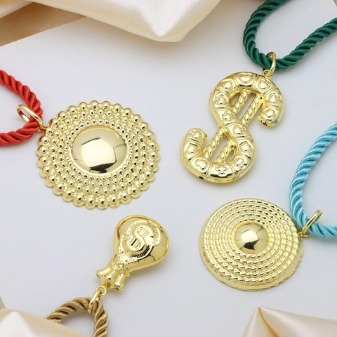 Exaggerated Copper Dollar Sign Money Bag Pendant For Jewelry Making Individual 18K Gold Plated Brass Charm Pendant Only