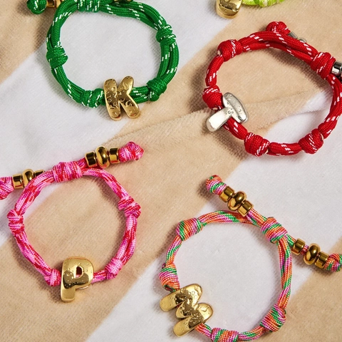 Dopamin-Farbe Geflochtenes Seil Armband Für Damen Kupfer Glatter Bubble Anfangsbuchstabe Anhänger Verstellbarer Schmuck Geschenk