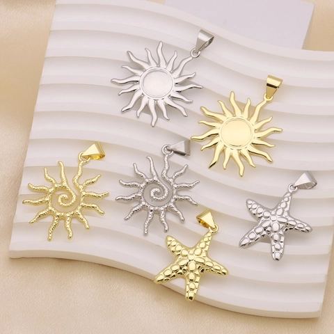 Pendentif Seul Sans Chaîne en Cuivre Plaqué Or 18K Soleil Étoile de Mer Femmes Hommes Zirconia Incrusté Bijoux Minimalistes