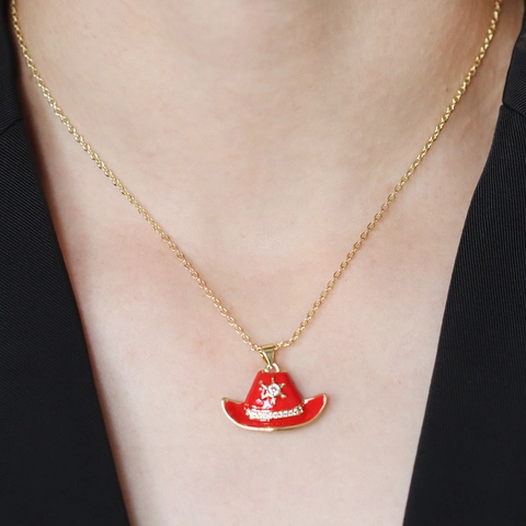 Western Cowboy Hat Pendant Necklace Copper Zirconia Enamel Chic Vintage Jewelry For Men Women Gold Plated O-Chain