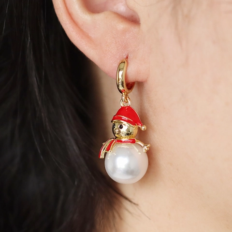 Festivi Orecchini di Natale Babbo Natale Pupazzo di Neve Alce Rame Smalto Strass Perla Artificiale Orecchini per Donna Regalo