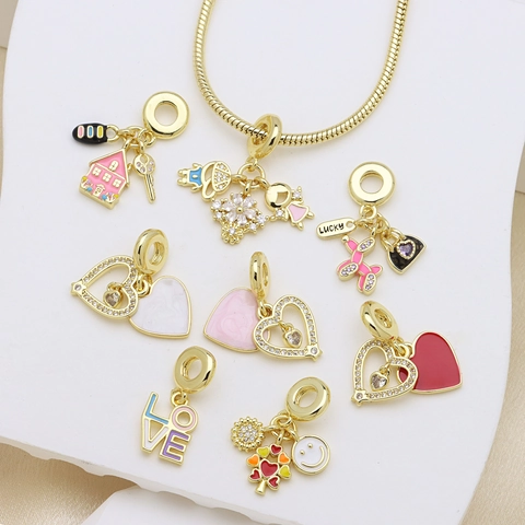 Copper Zirconia Heart Love Letter Enamel Charms For Bracelet Pendant Only Without Chain Fashion Jewelry DIY Accessories