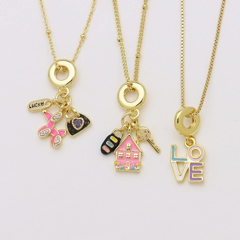 Copper Zirconia Heart Love Letter Enamel Charms For Bracelet Pendant Only Without Chain Fashion Jewelry DIY Accessories