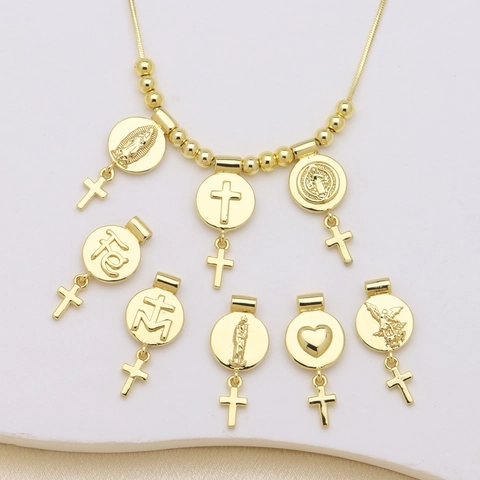 Pendentif Religieux Seul Sans Chaîne Cuivre Plaqué Or Vierge Marie Cœur Croix Relief Charme Bijoux Minimalistes pour Hommes Femmes