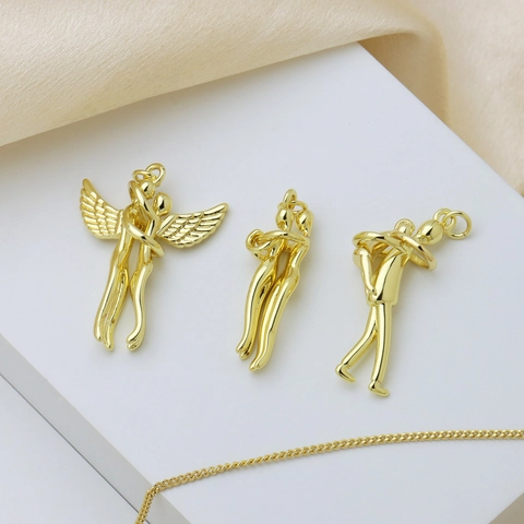 Pendentif Ange Embrassant Abstrait pour Femme Bicolore Cuivre Zircon Poli Bijoux de Mode Cadeau Pendentif Uniquement Sans Chaîne