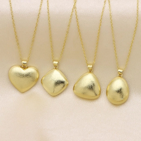 Colgante Geométrico de Corazón Ovalado Triángulo Cuadrado de Cobre Chapado en Oro Mate para Mujer Joyería Minimalista Solo Colgante