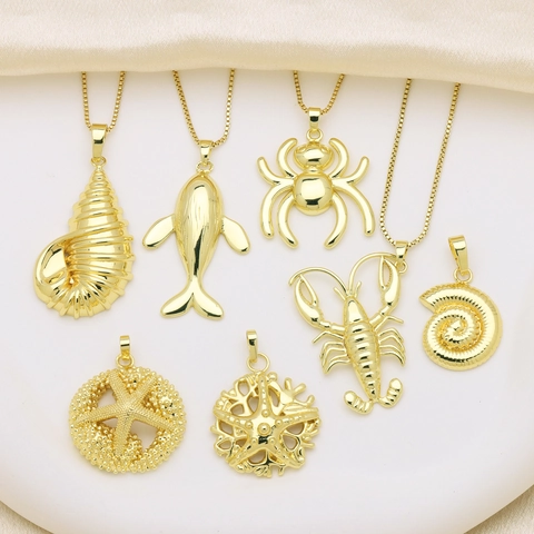 18K Gold Plated Copper Ocean Animal Pendant Only Without Chain Conch Starfish Lobster Whale Spider Nautilus Fish Jewelry
