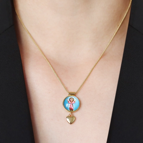 Vintage Religious Portrait Round Pendant Necklace Gold Plated Copper Cross Heart Charm Saint Mary Jesus Michael Jewelry