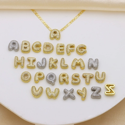 Hip Hop 3D Bubble Initial Pendant Full Pave Zircon Copper 26 Alphabet Name Pendant Only No Chain For Men Women Jewelry