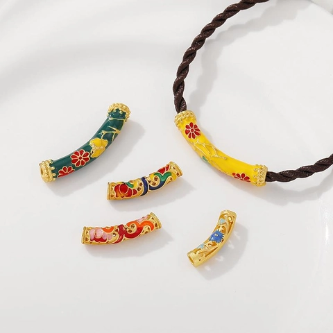 18K Verguld Legering Emaille Bloem Gelukswolk Gebogen Buis Connectoren Voor DIY Armband Ketting Sieraden Maken