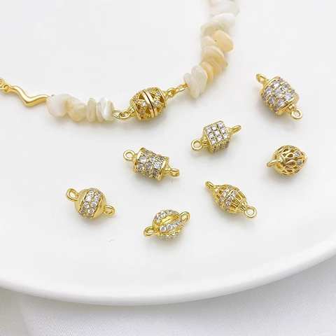 14K Verguld Koper Micro Pavé Zirconia Connector Bedeltjes Holle Bal Cilinder Kralen Voor DIY Armband Ketting Sieraden Maken
